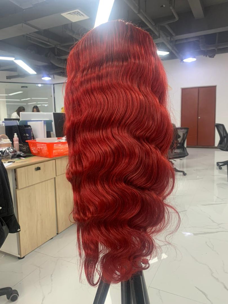 Ombre Red Body Waves Wig - Invisible HD Front Lace - Wigs By Sya